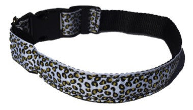 White LED Dog Collar with Leopard Print