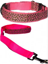 Pink LED Dog Collar with Leopard Print