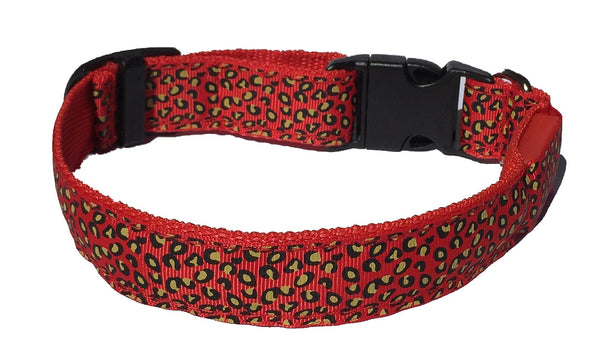 Red LED Dog Collar with Leopard Print